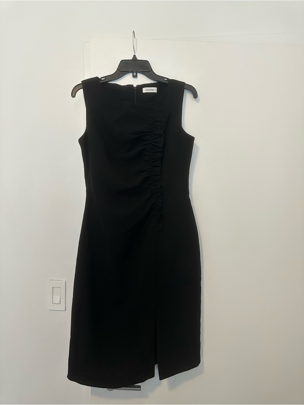 Calvin Klein Black Ruched Midi Sheath Dress